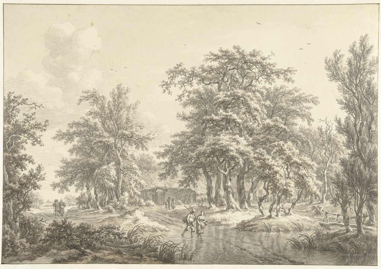 Paisaje arbolado con algunos grupos de figuras de Egbert van Drielst