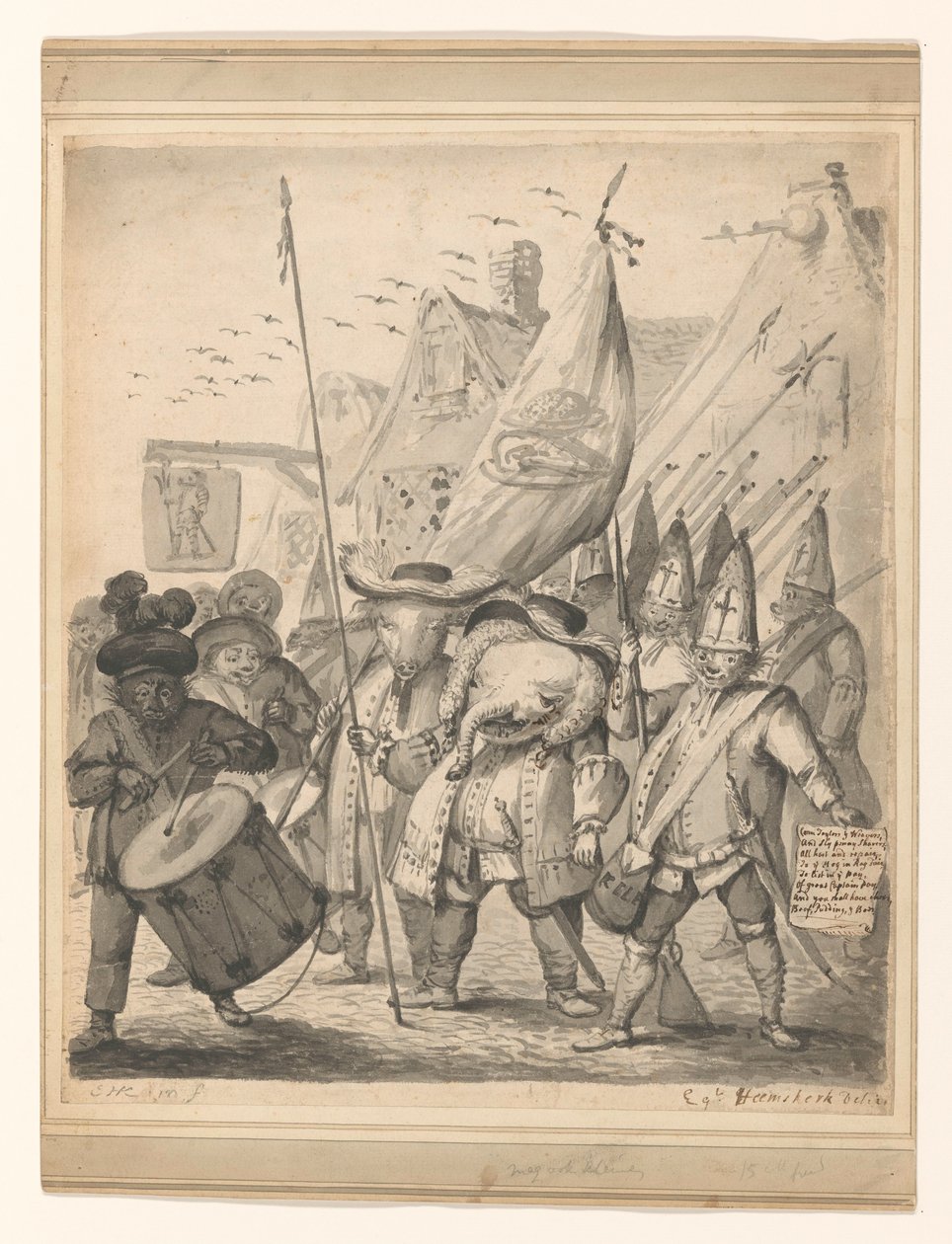 Sátira animal de Egbert van Heemskerck (II) (signed by artist)