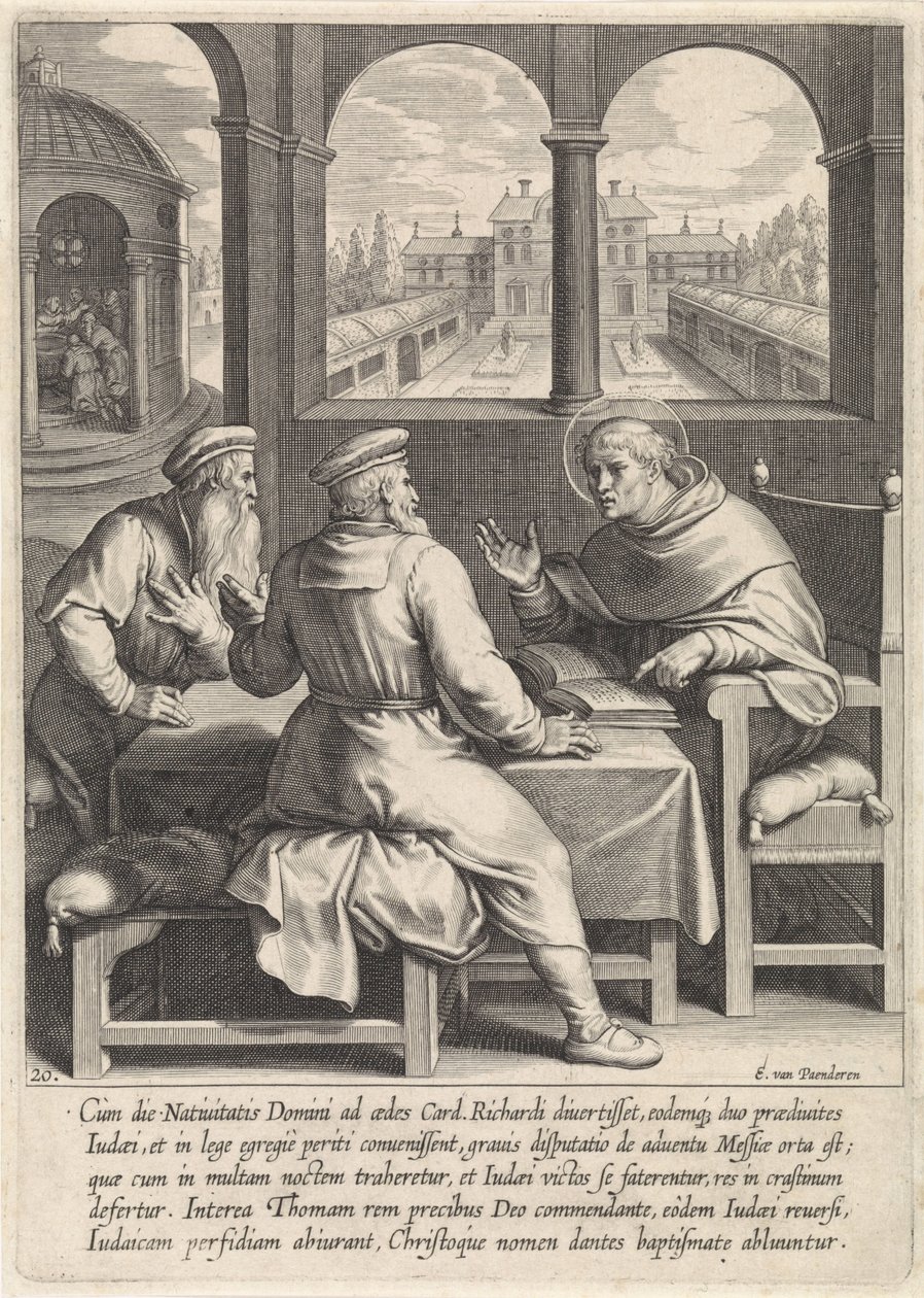 Tomás de Aquino convierte a dos rabinos judíos La vida de Santo Tomás de Aquino (título de la serie) de Egbert van Panderen