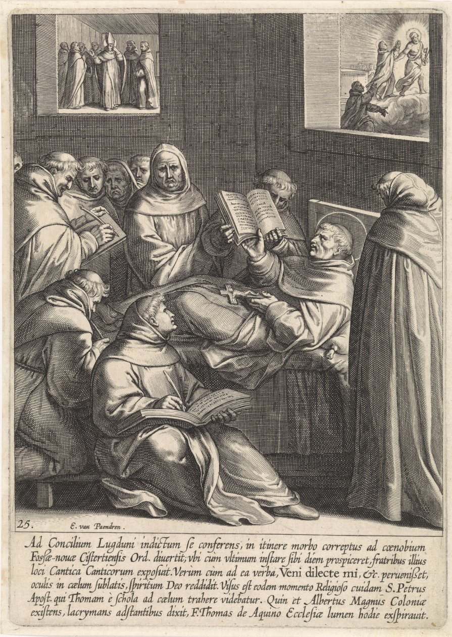 Tomás de Aquino cae enfermo camino del II Concilio de Lyon La vida de Santo Tomás de Aquino (título de la serie) de Egbert van Panderen