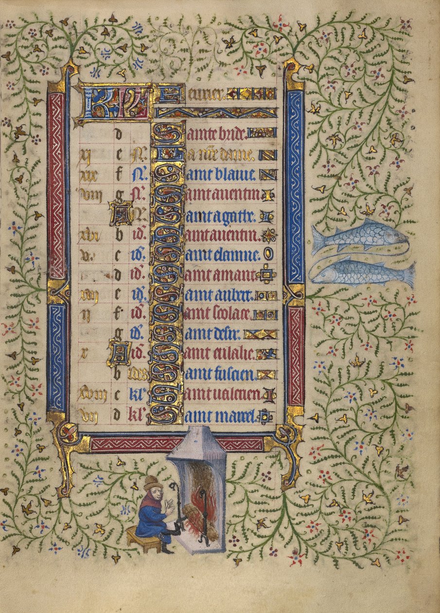 Página del calendario de febrero; Mantener el calor: Piscis de Egerton Master
