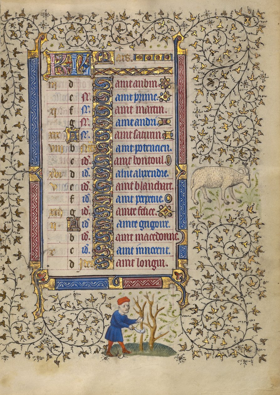 Página del calendario de marzo; Poda de árboles; Aries de Egerton Master