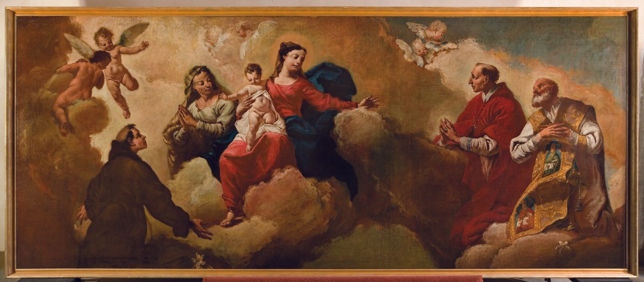 Madonna y el Niño con Santa Ana apareciendo a los Santos Antonio y Carlos Borromeo, 1748 de Egidio dall