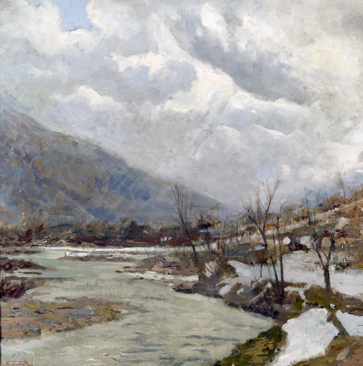 Rayo de sol, pintura de Egidio Riva (1866-1946), óleo sobre lienzo, 74x74 cm, Italia, siglo XX de Egidio Riva