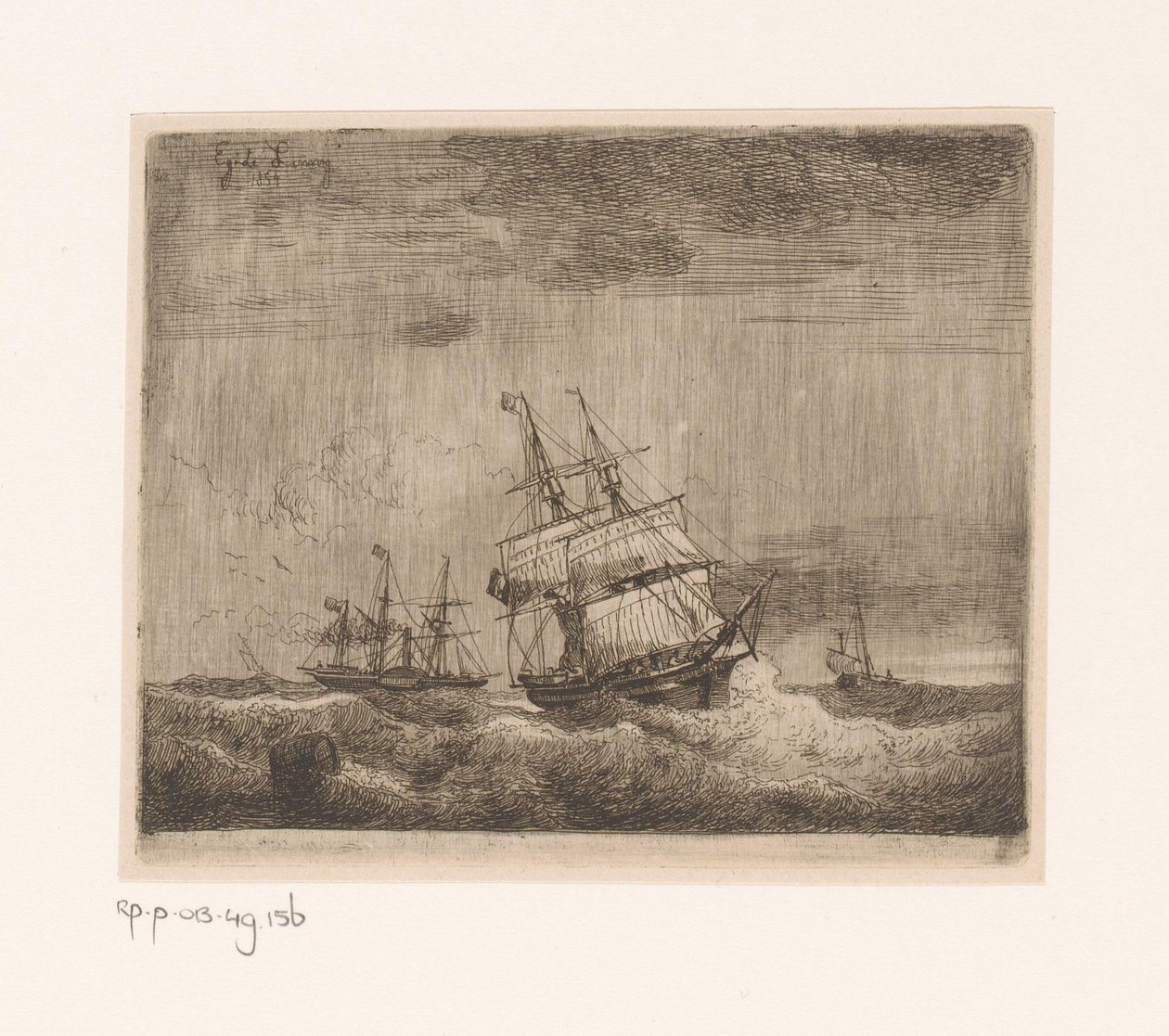 Barcos de vela y un barco de vapor de paletas en el mar de Egidius Linnig