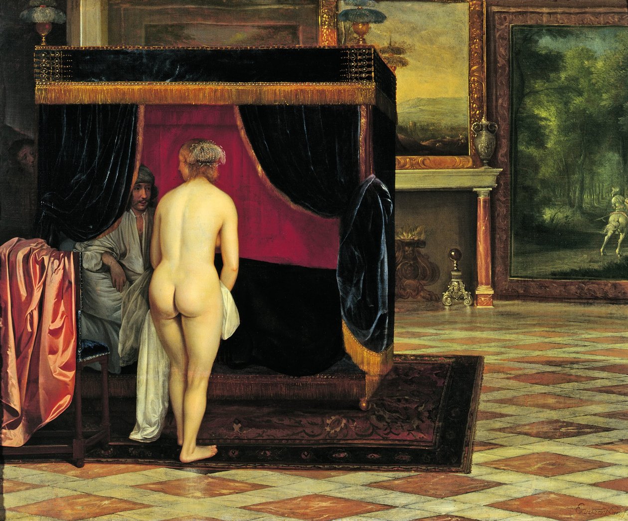 La esposa de Candaules descubriendo a Gyges escondido de Eglon van der Neer