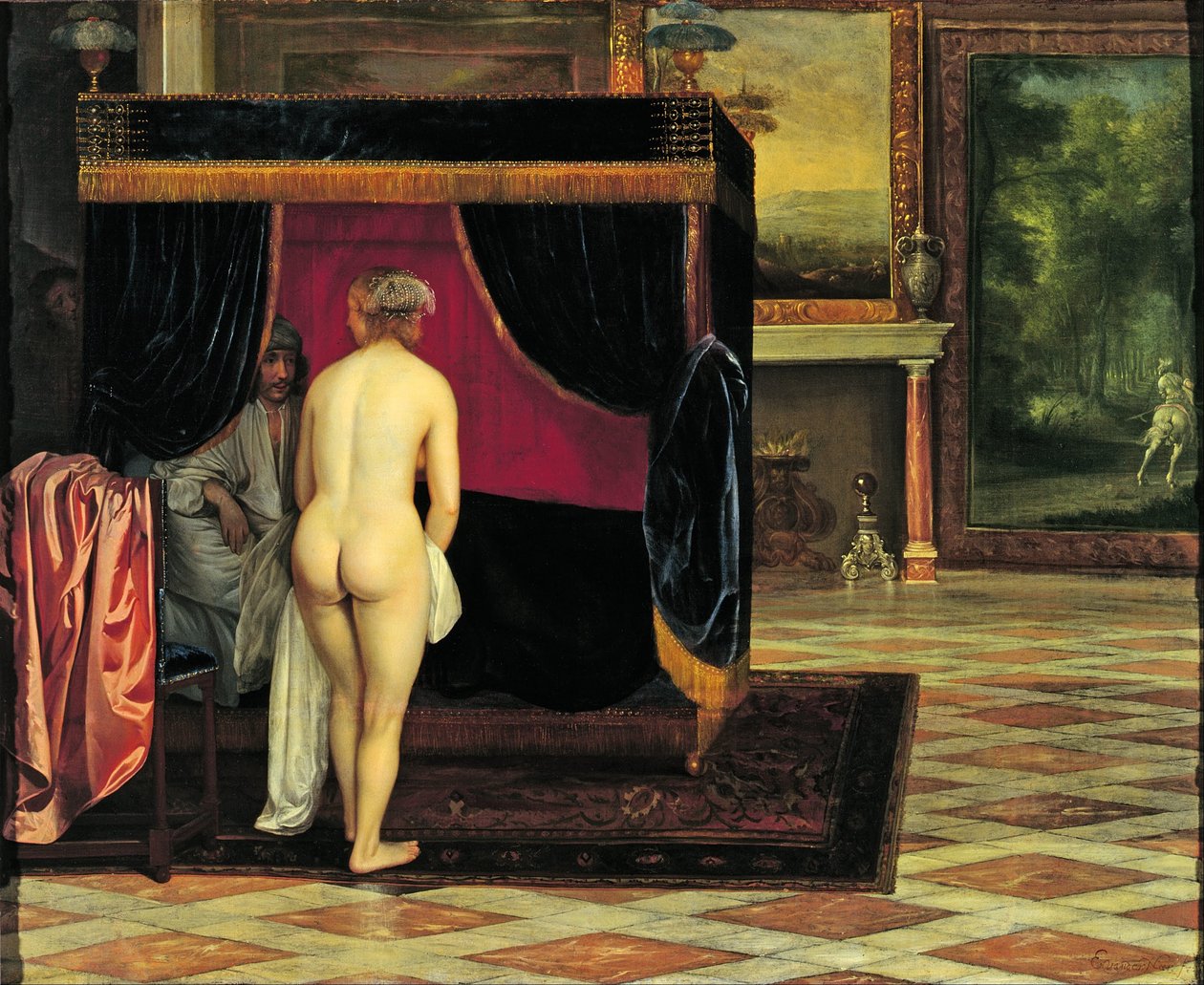 La esposa de Candaules descubriendo a Gyges escondido de Eglon van der Neer
