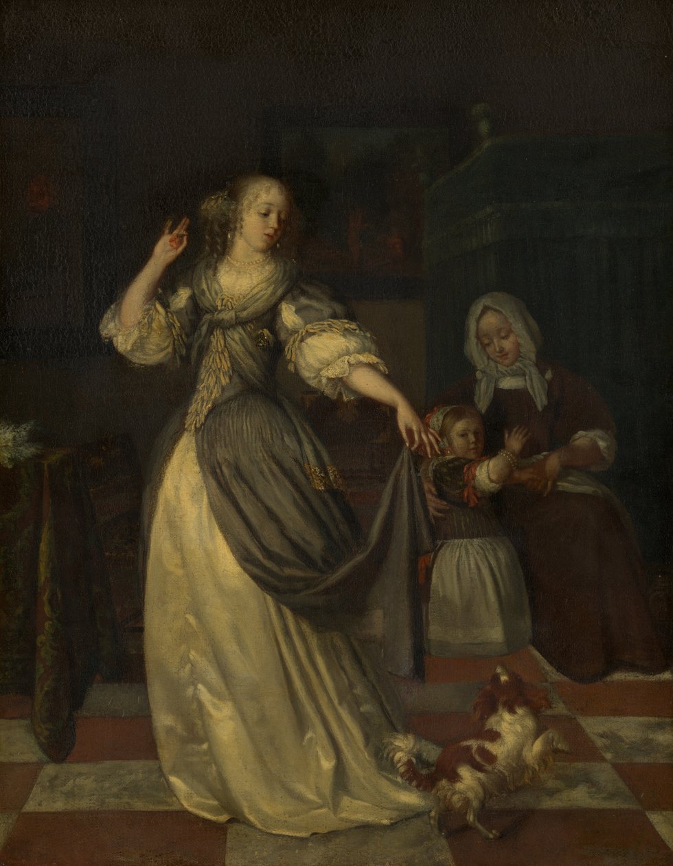 Dama jugando con un perro de Eglon van der Neer