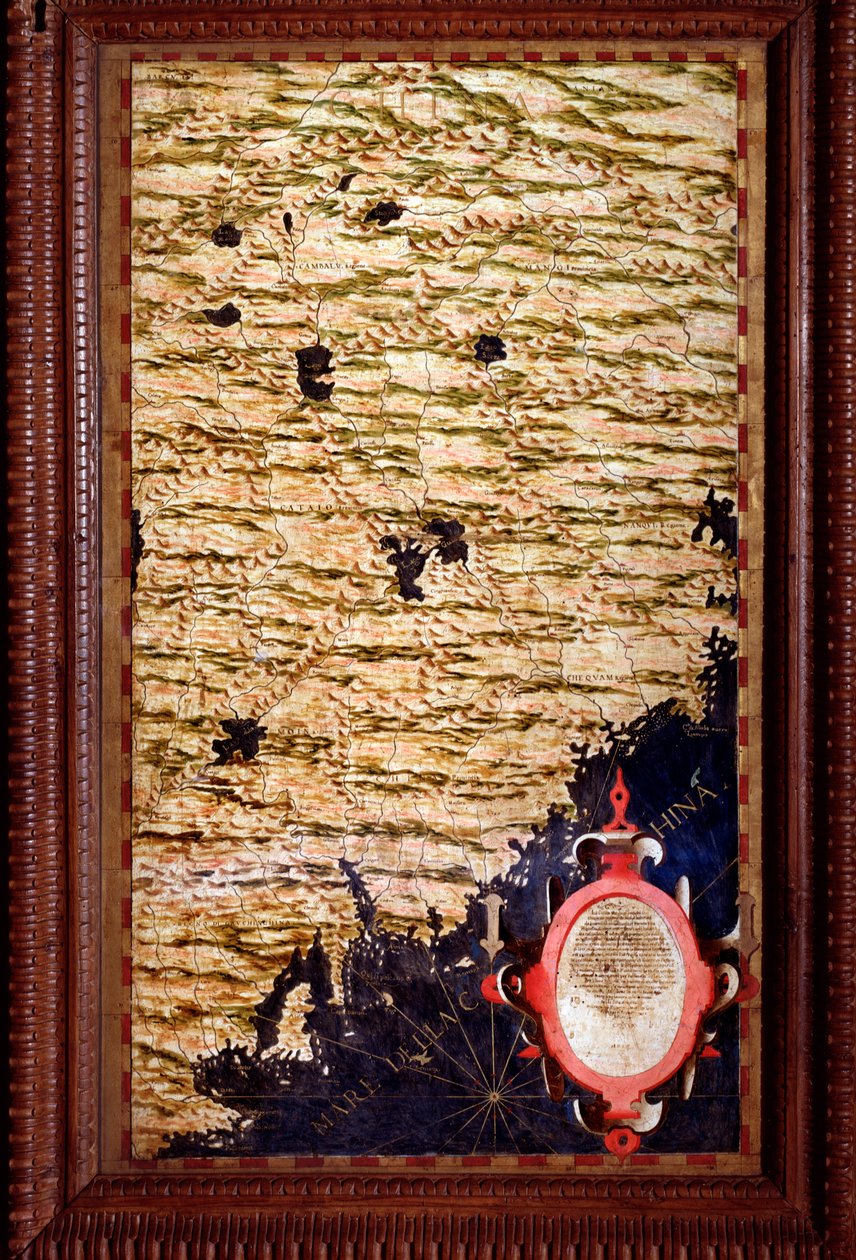Mapa de China creado por Egnazio Danti, matemático, cosmógrafo y arquitecto italiano. Alrededor de 1567. Florencia, Palazzo Vecchio, Sala del Mappamondo de Egnazio Danti