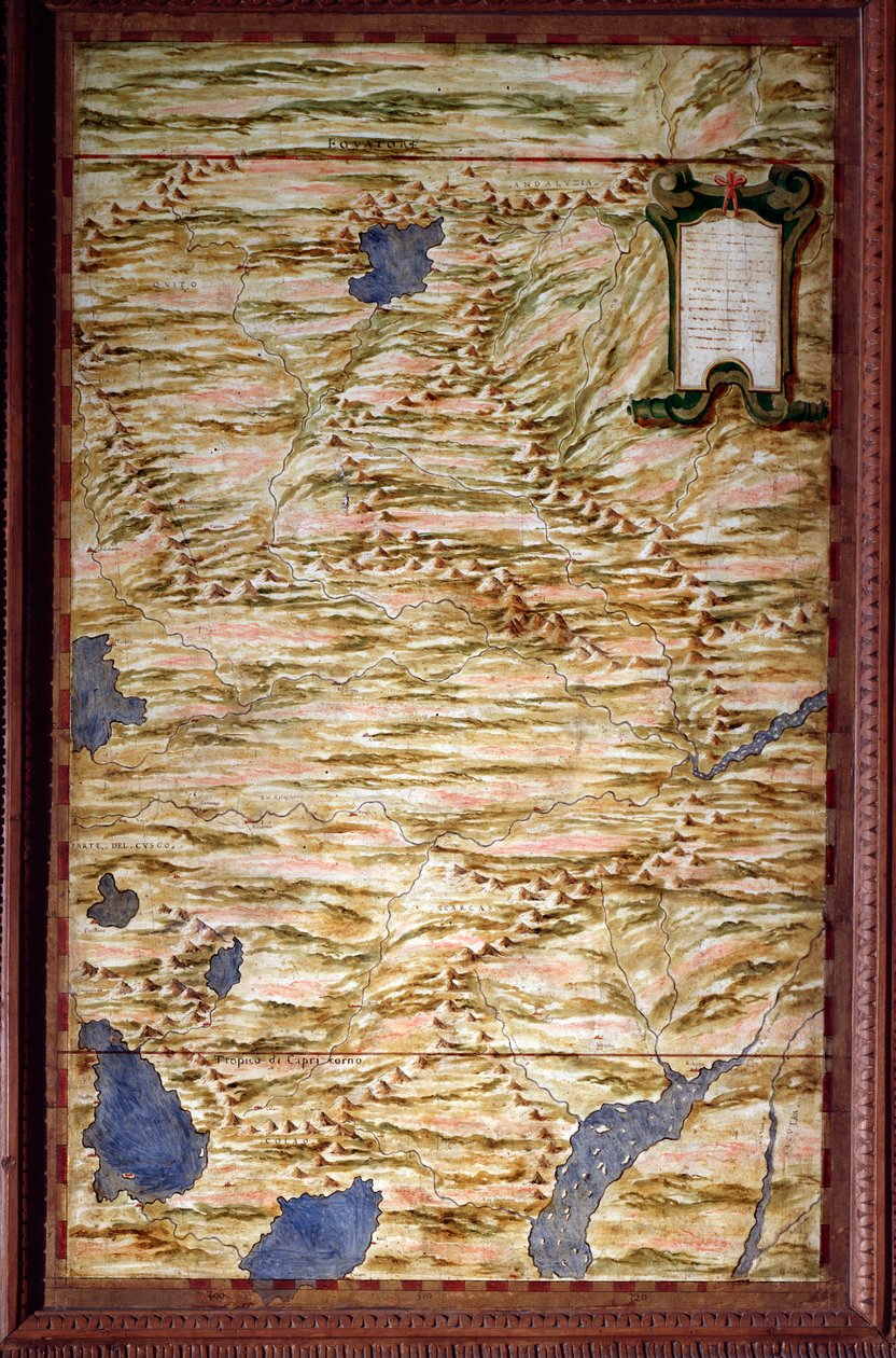 Mapa de Perú realizado por Egnazio Danti, matemático, cosmógrafo y arquitecto italiano. Alrededor de 1567. Florencia, Palazzo Vecchio, Sala del Mappamondo de Egnazio Danti
