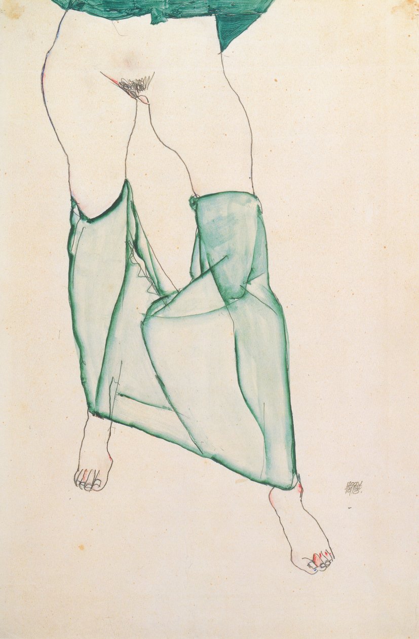 Torso femenino con drapeado verde de Egon Schiele