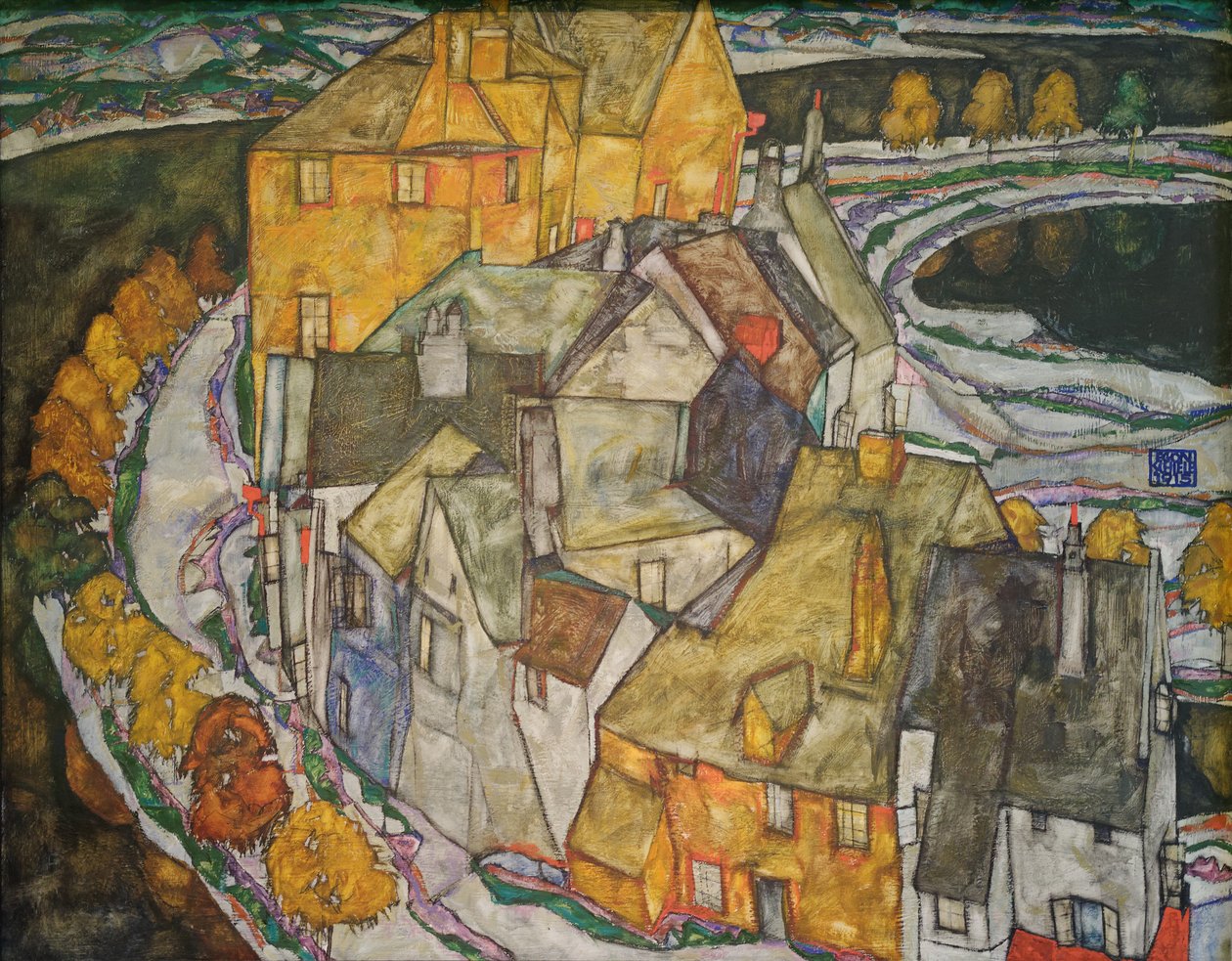 Creciente de casas II (Ciudad isla) de Egon Schiele