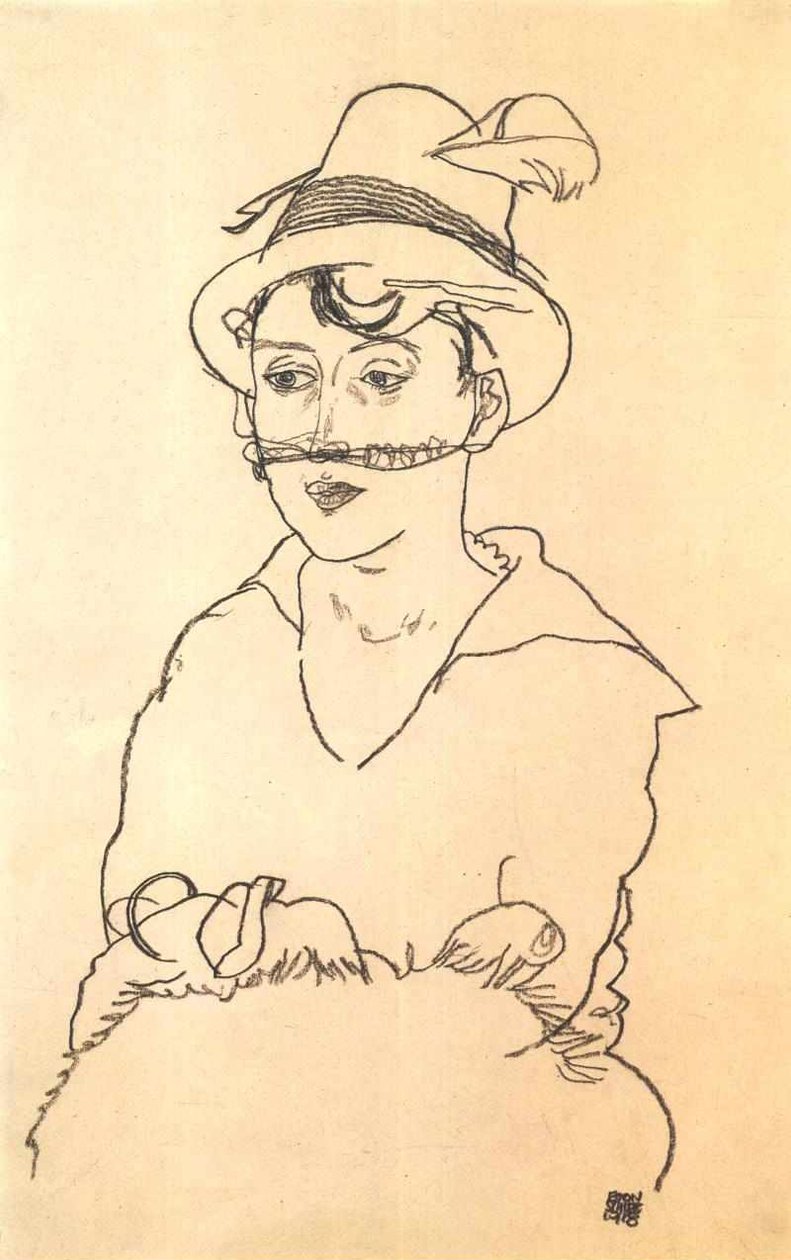 Dama con sombrero y velo de Egon Schiele