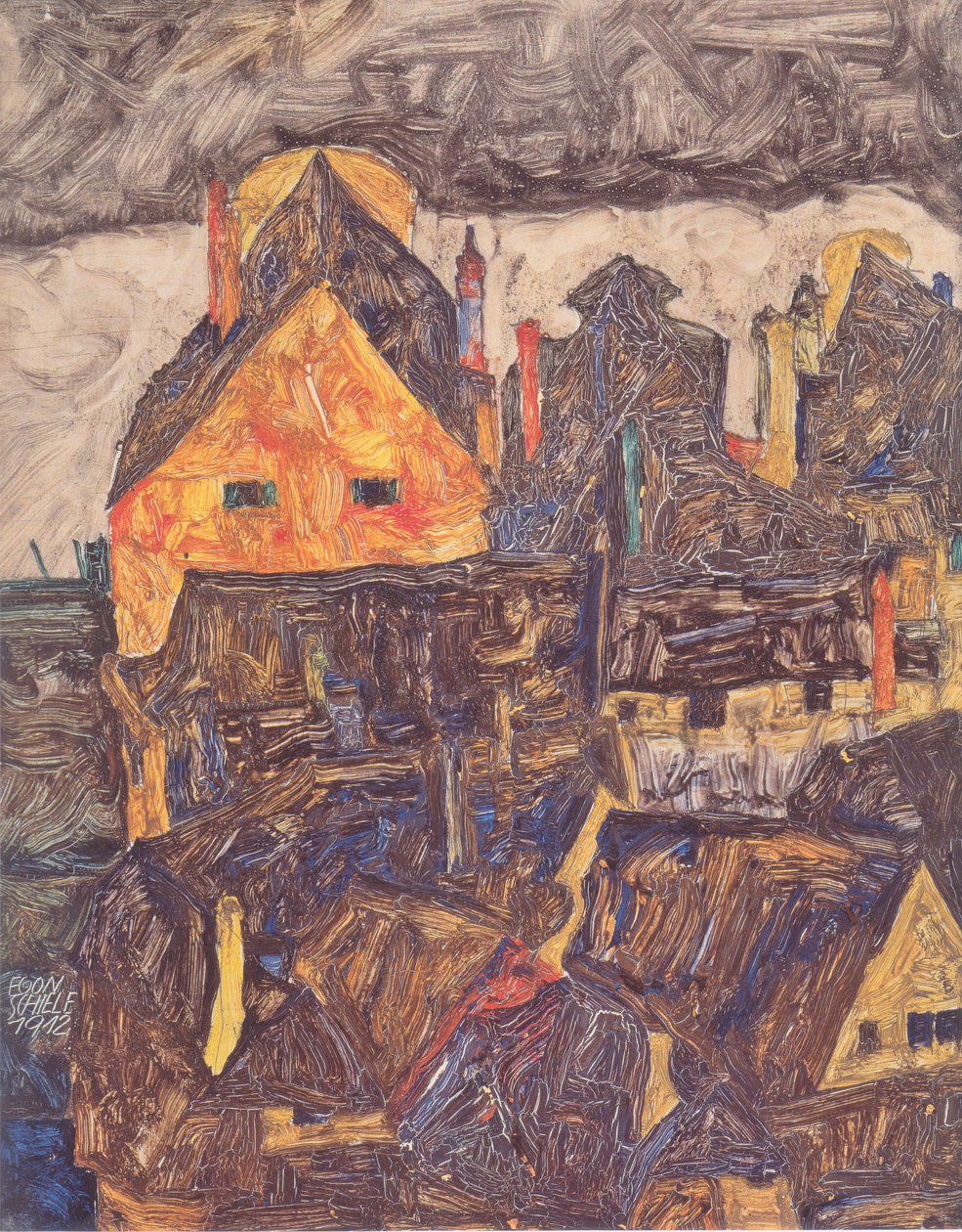 La vieja ciudad I (Ciudad muerta V) de Egon Schiele