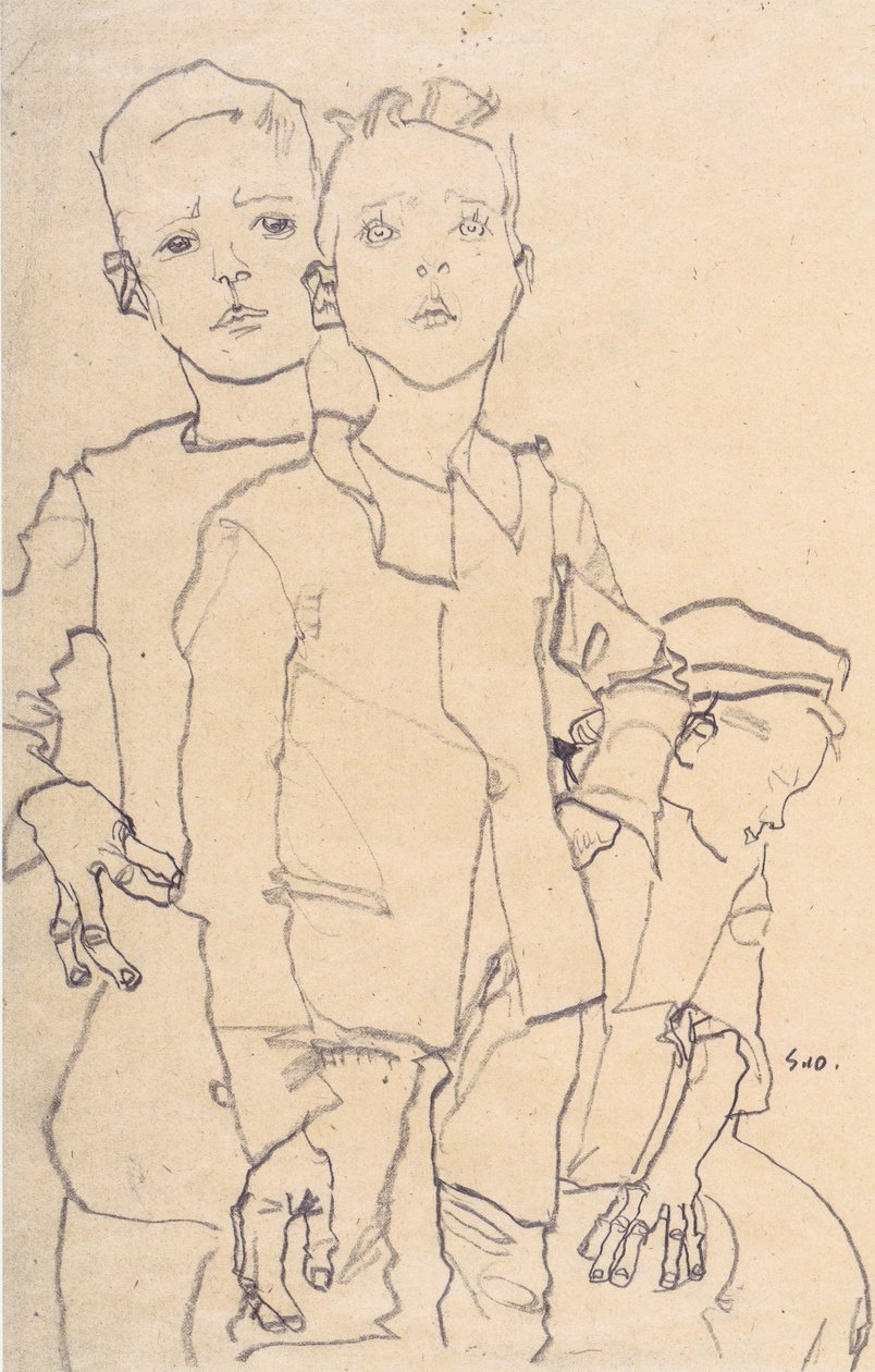 Tres chicos de callejón de Egon Schiele