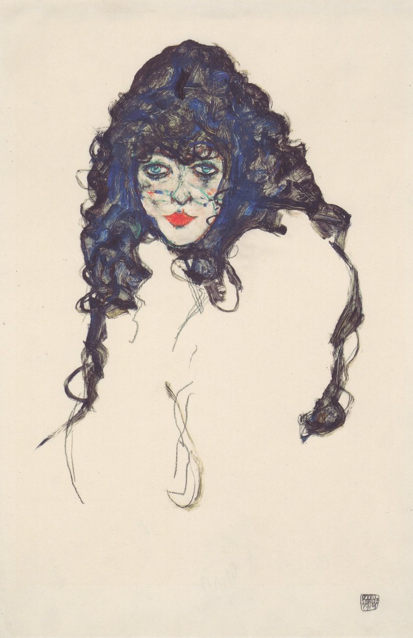 Mujer con cabello negro de Egon Schiele