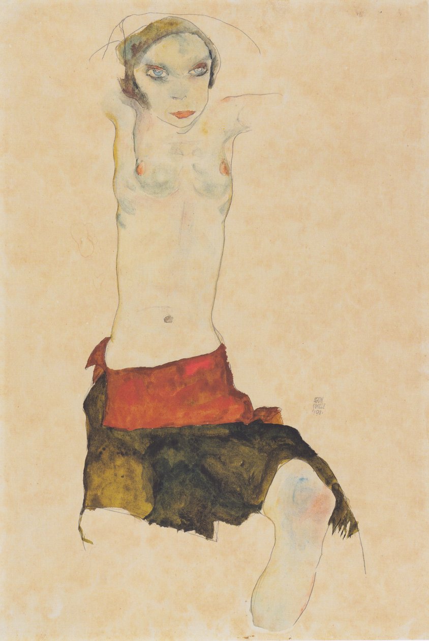 Niña medio desnuda sentada de Egon Schiele