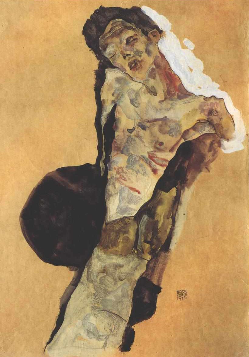 Autorretrato a medio cuerpo de Egon Schiele