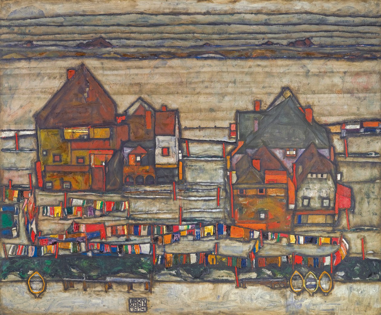 Casas con ropa colorida de Egon Schiele