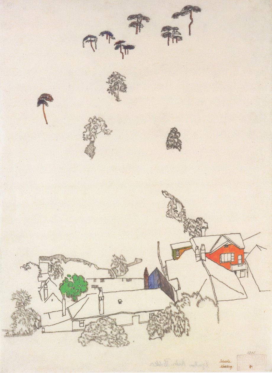 Casas y pinos en Mödling de Egon Schiele