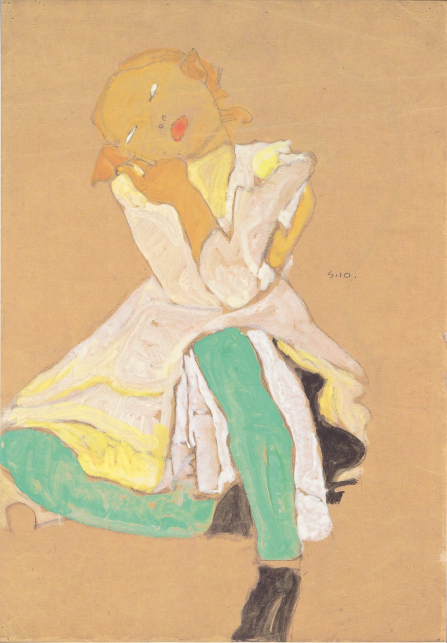 Niña agachada de Egon Schiele