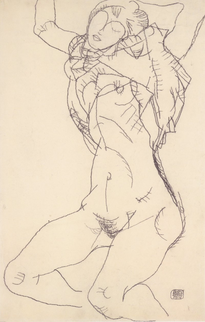 Desnudo reclinado con brazos levantados de Egon Schiele