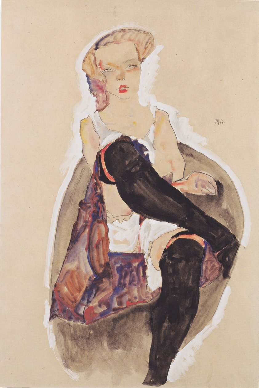 Niña con piernas cruzadas de Egon Schiele