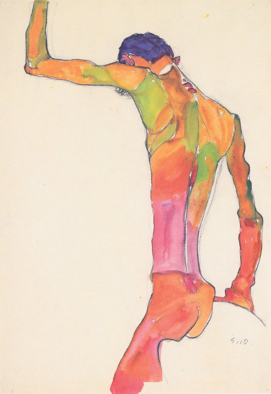 Desnudo masculino con brazo levantado de Egon Schiele