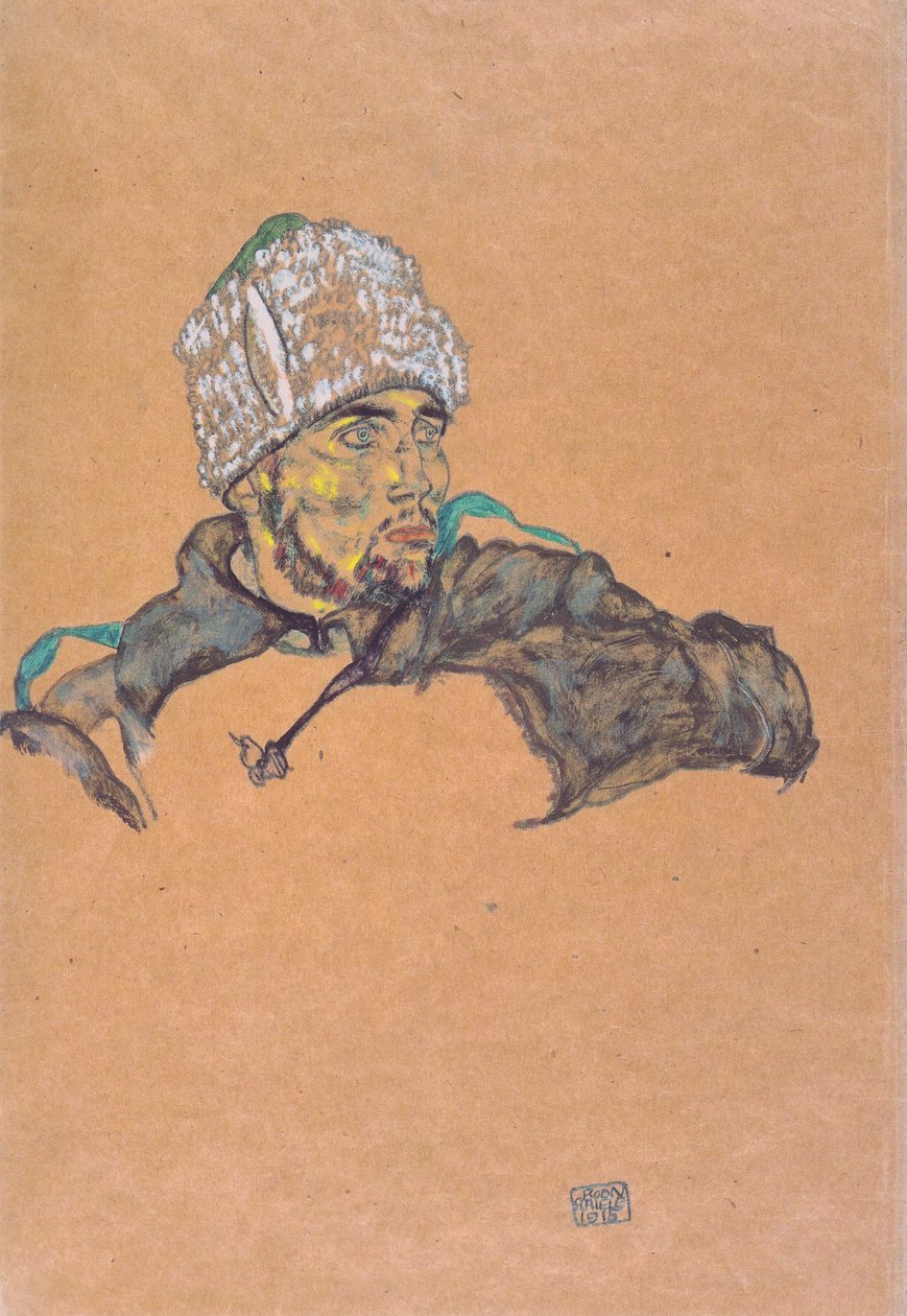 Prisionero de guerra ruso con gorro de piel de Egon Schiele