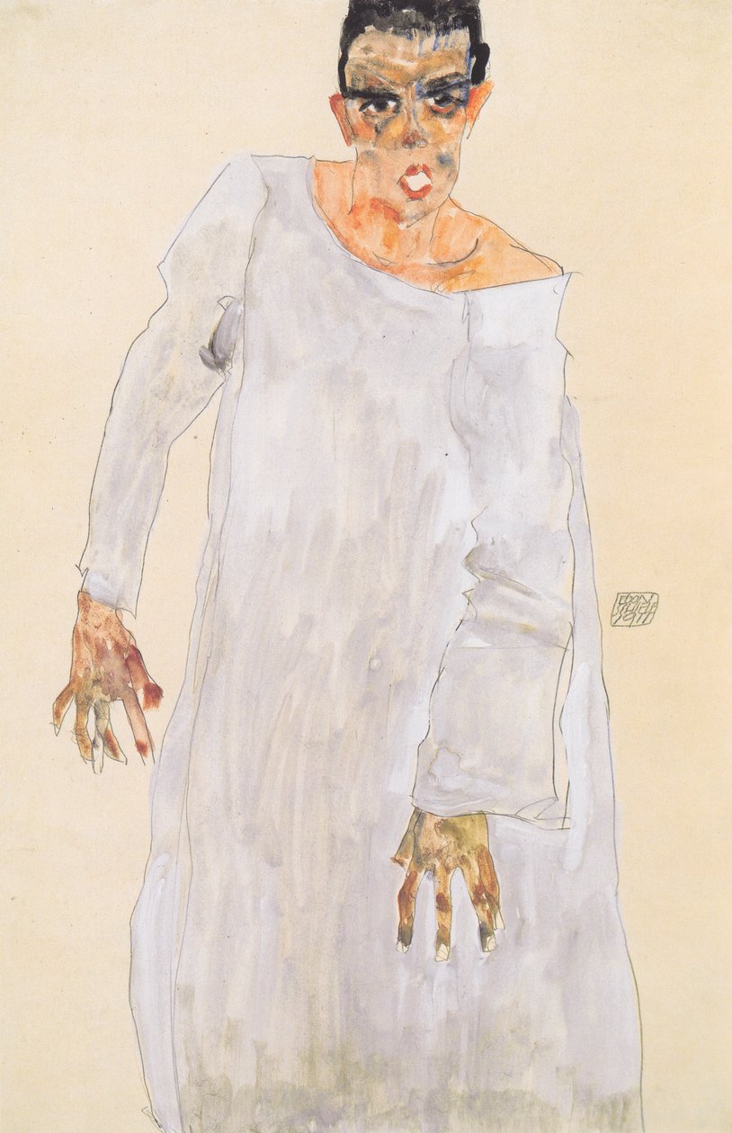 Autorretrato con túnica blanca de Egon Schiele