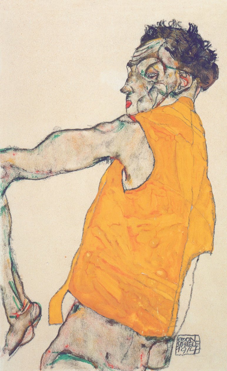 Autorretrato con chaleco amarillo de Egon Schiele