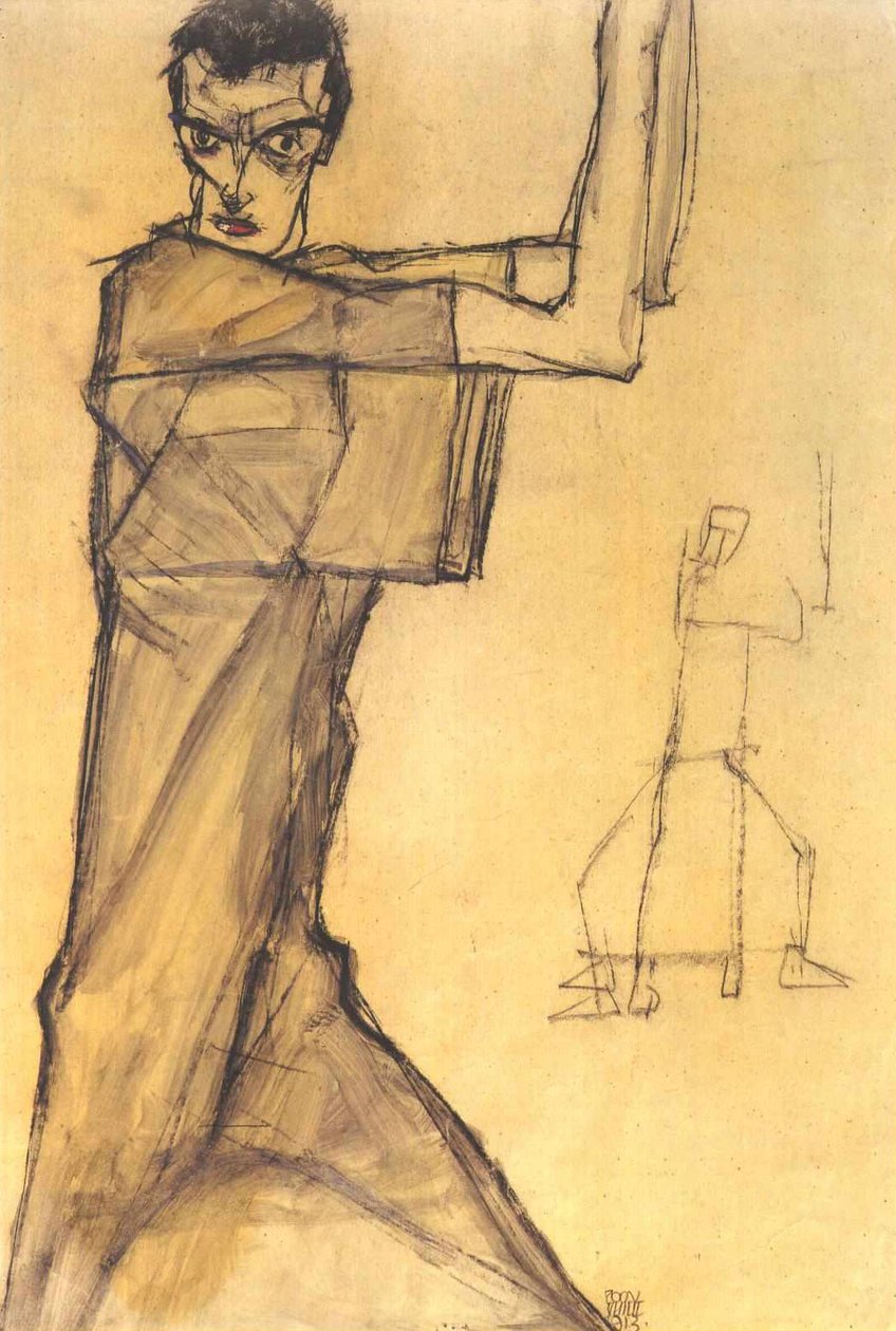 Autorretrato con brazos levantados de Egon Schiele