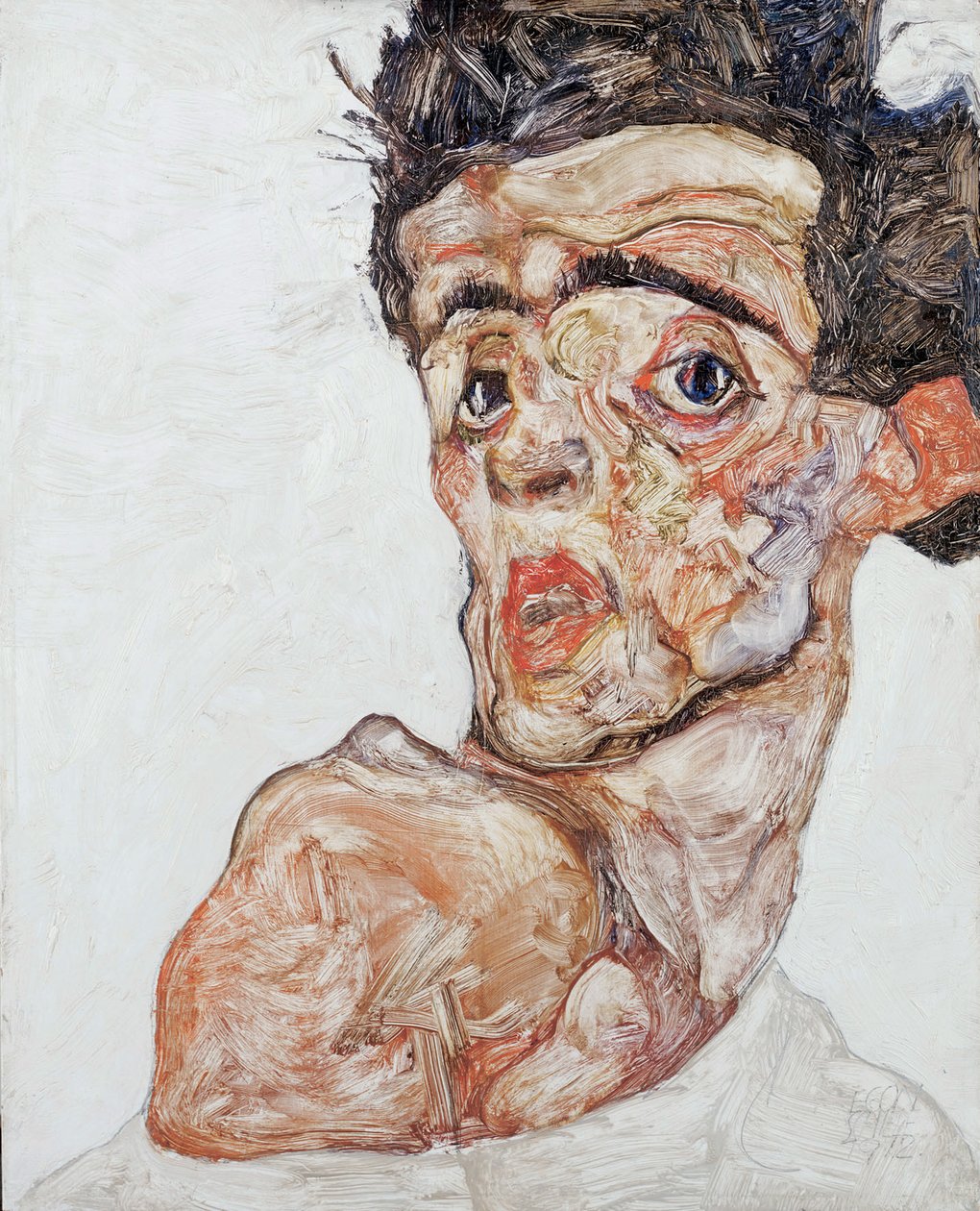 Autorretrato con el hombro desnudo levantado, 1912 de Egon Schiele