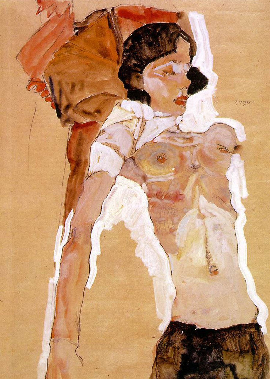 Semi-desnudo reclinado de Egon Schiele