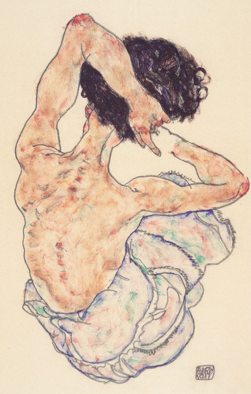 Desnudo de espalda sentado de Egon Schiele