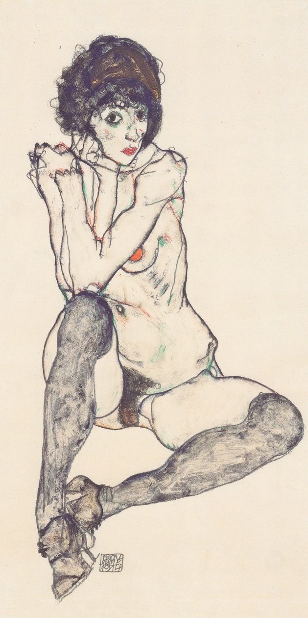 Desnudo femenino sentado con codos apoyados de Egon Schiele