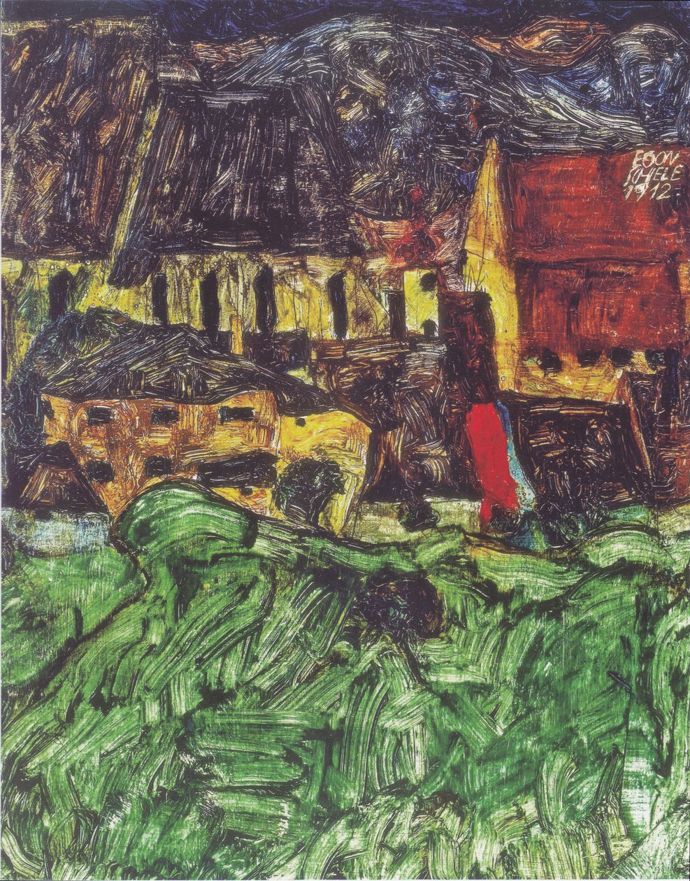 Vista de la ciudad de Krumau (Iglesia de San Vito con casas) de Egon Schiele