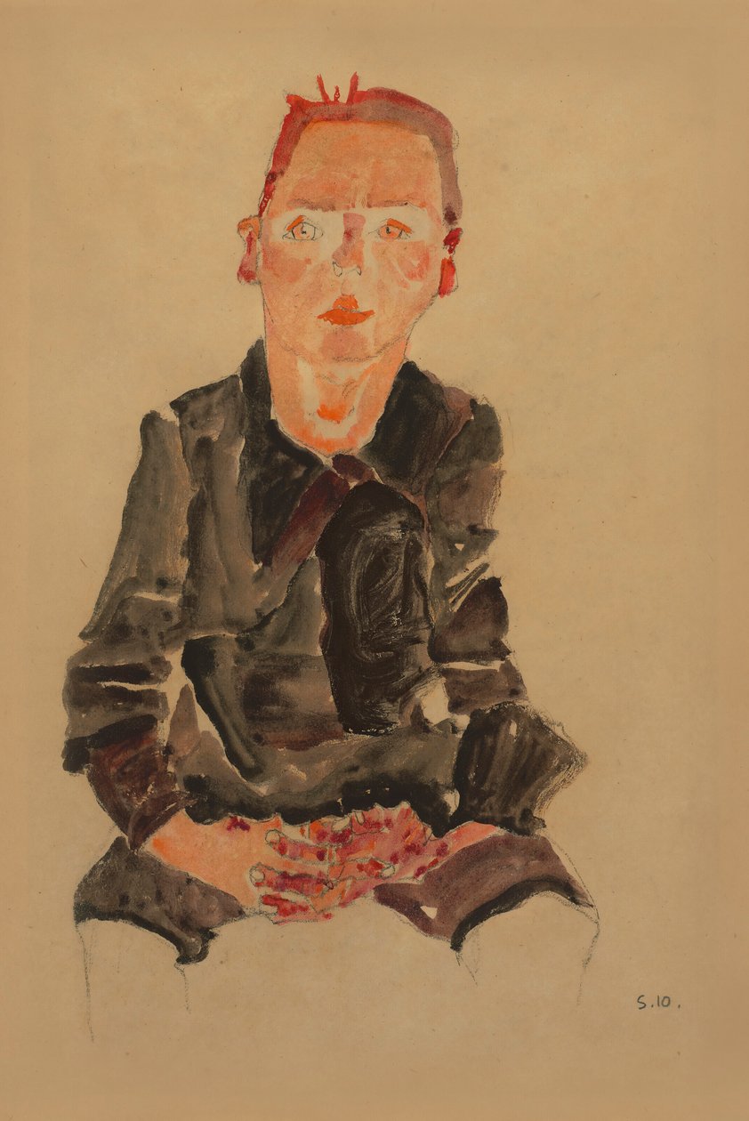 2022 NYR 20682 0724 000(egon schiele sentado bub con las manos cruzadas retrato estudio dr oska011034) de Egon Schiele