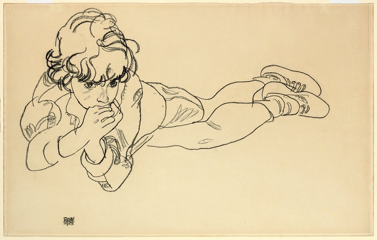 Niño acostado boca abajo, 1918 de Egon Schiele