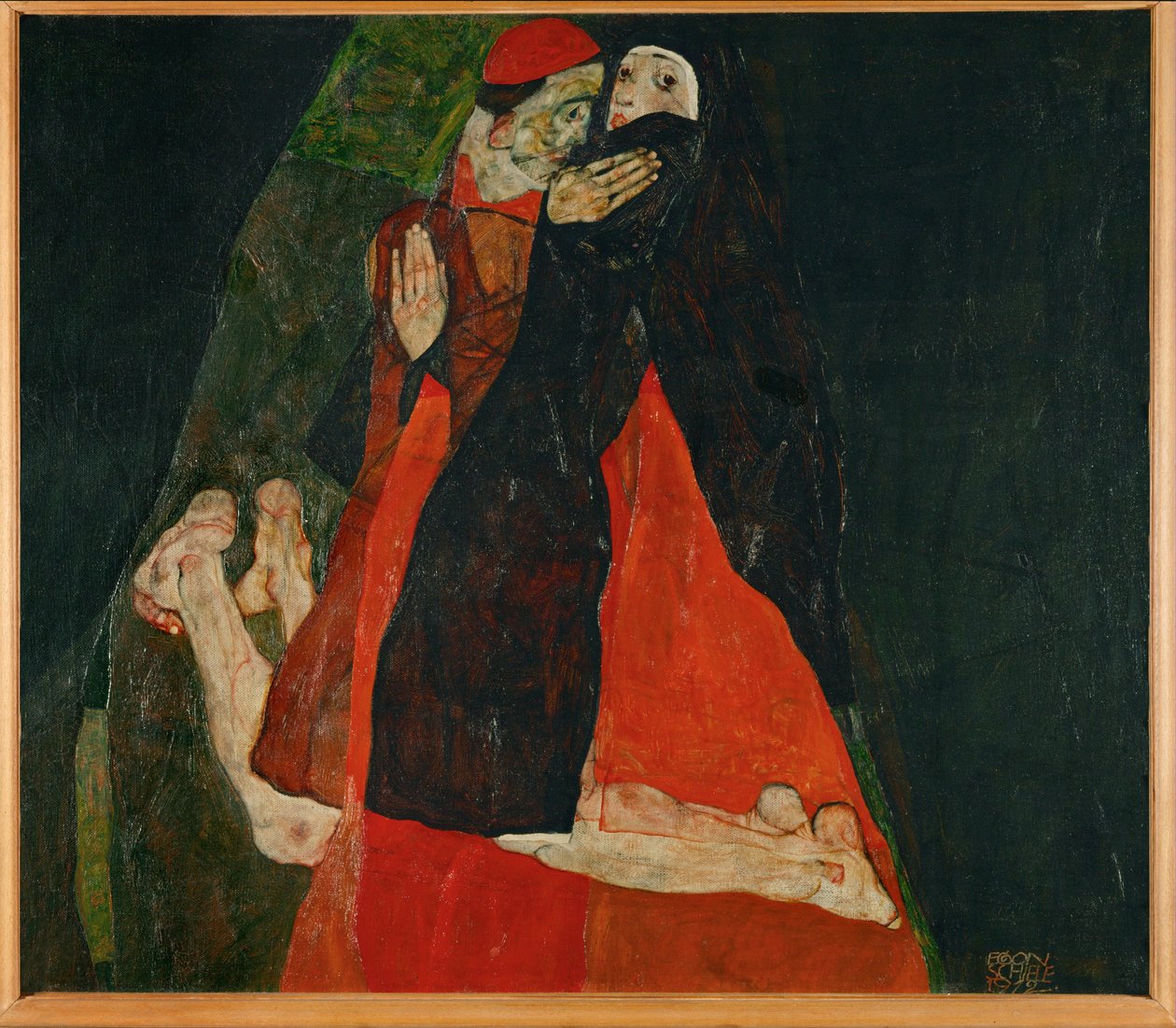 Cardenal y monja, caricia (óleo sobre lienzo) de Egon Schiele