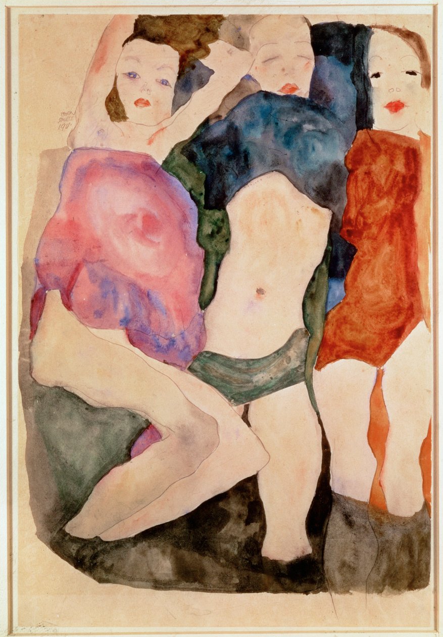 Drei Maedchen [Tres niñas] (acuarela y lápiz) de Egon Schiele