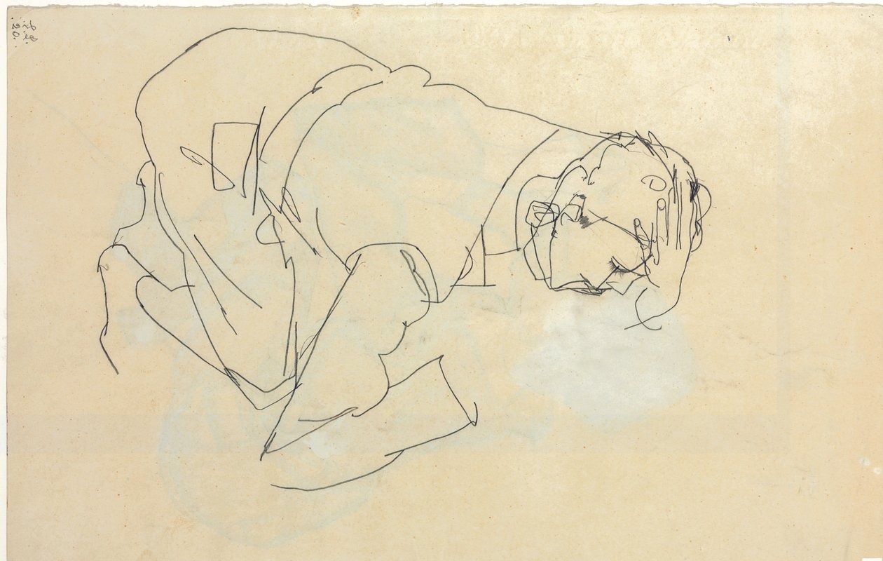 Erich Lederer de perfil, mano a la cabeza, 1912 de Egon Schiele