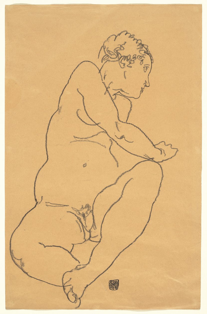 Desnudo Femenino Inclinándose a la Izquierda de Egon Schiele