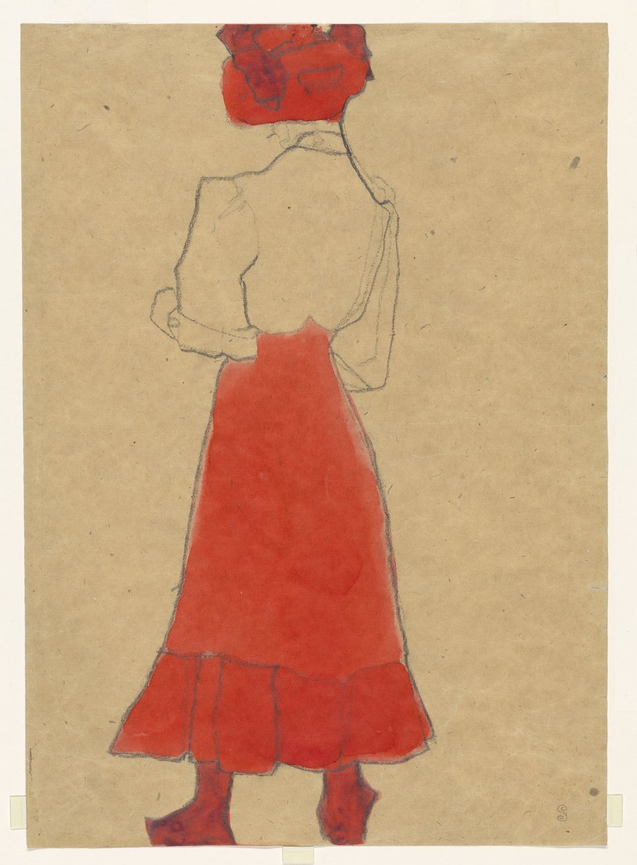Mujer con falda roja de Egon Schiele