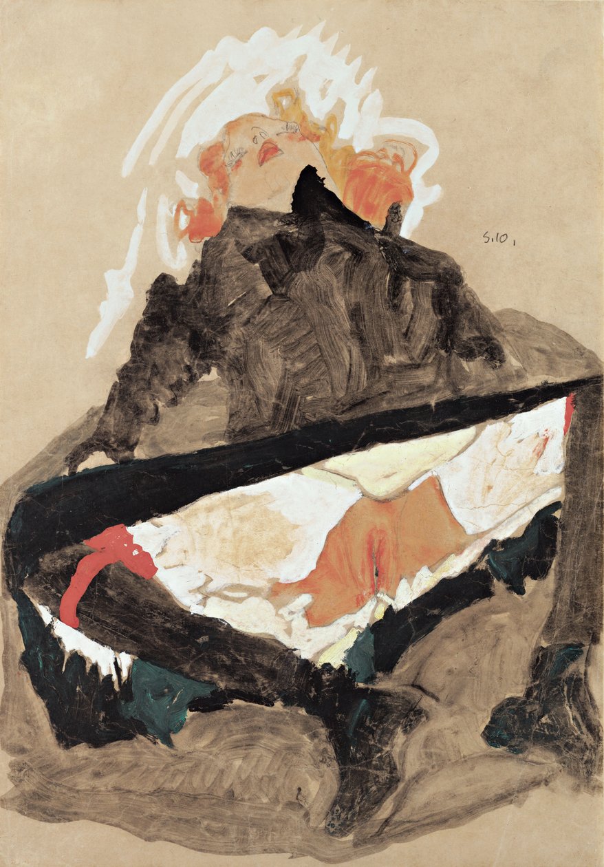 Chica con vestido negro con las piernas abiertas, 1910 de Egon Schiele