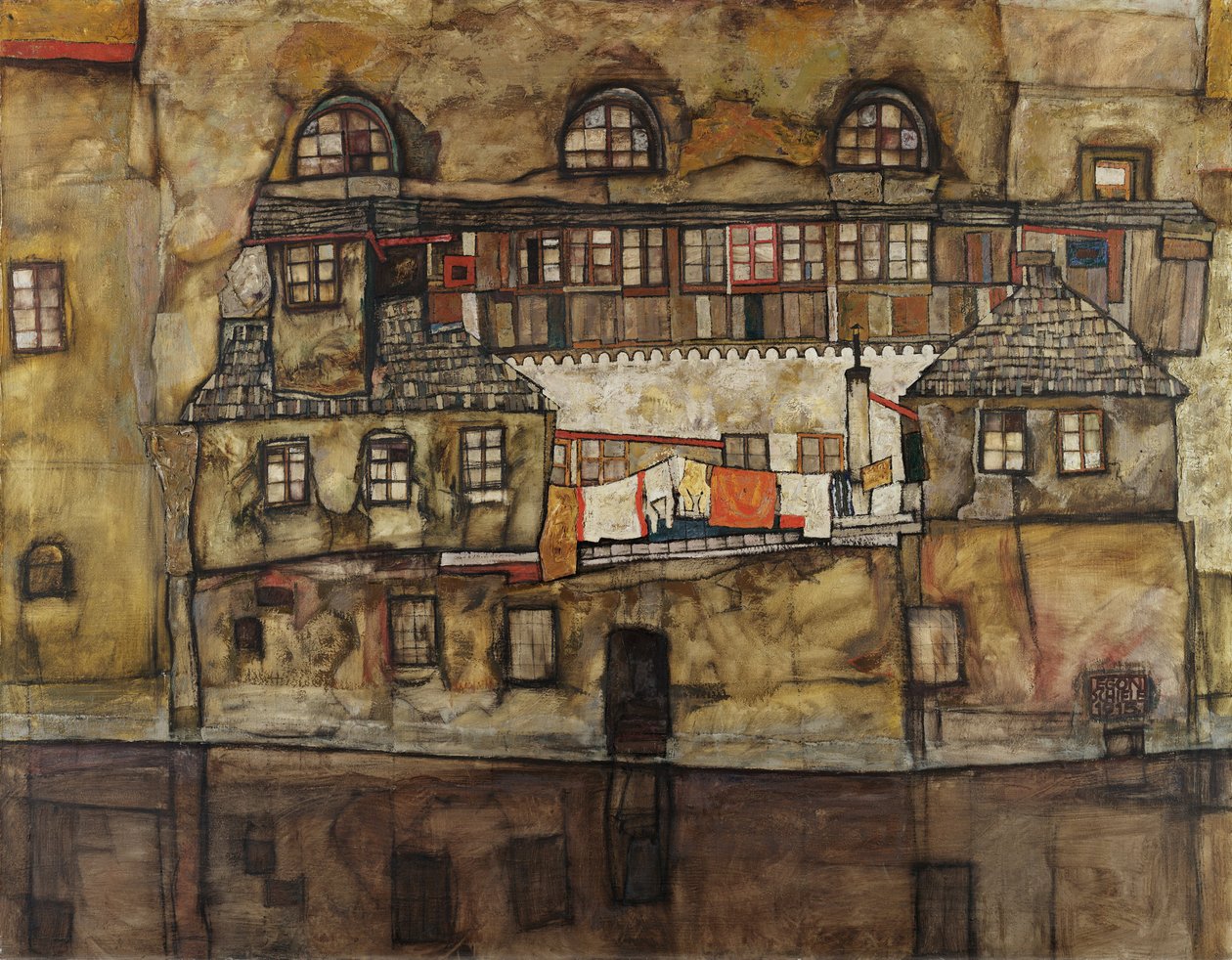 Pared de una casa junto al río de Egon Schiele