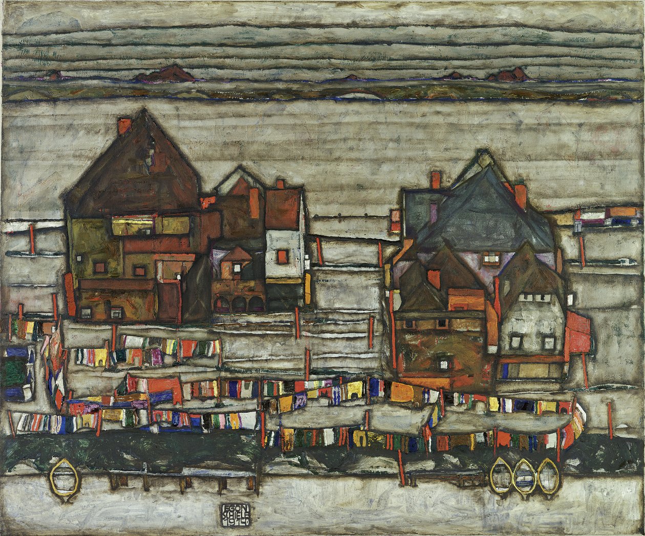 Casas con tendederos, 1914 de Egon Schiele