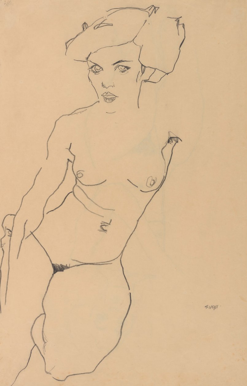 Desnudo femenino arrodillado de Egon Schiele