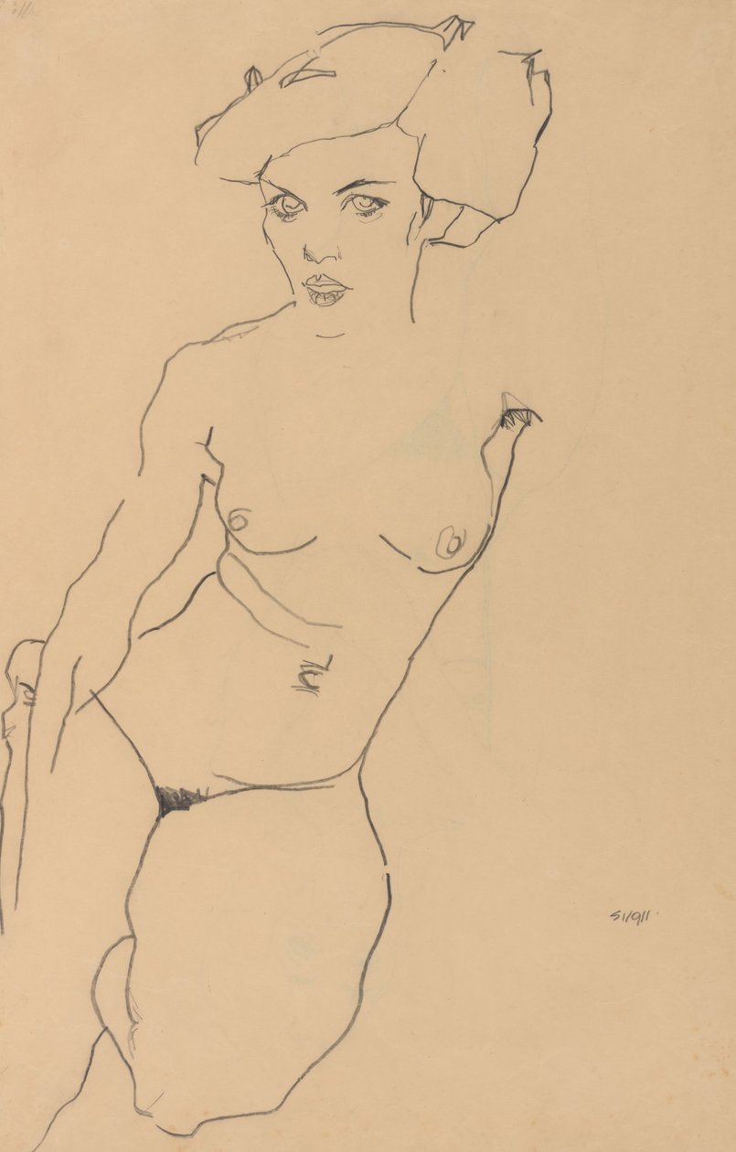 Desnudo femenino arrodillado de Egon Schiele