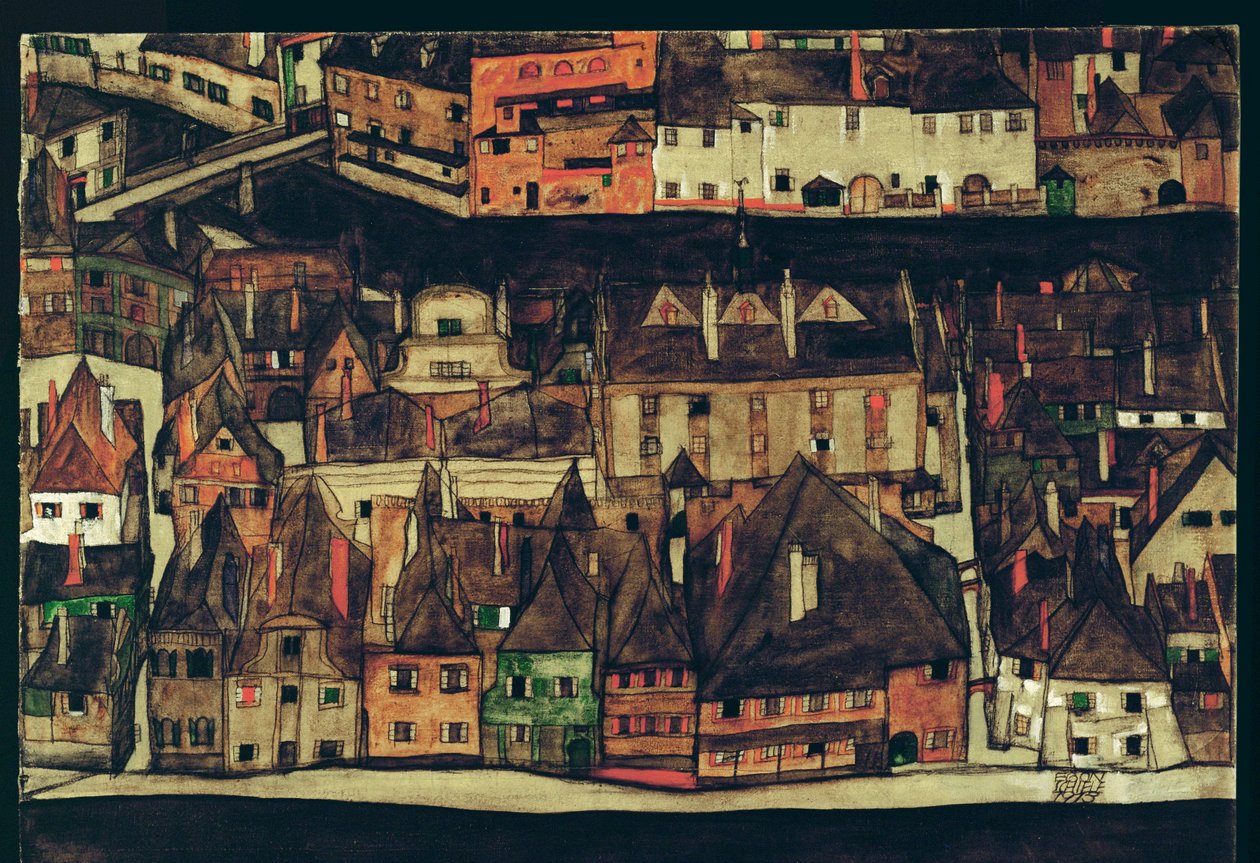 Krumau, República Checa (pintura sobre lienzo) de Egon Schiele